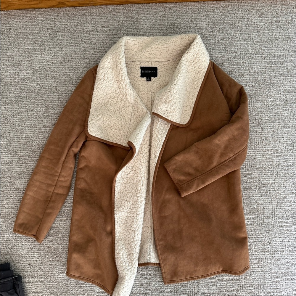 MinkPink Women's Brown Jacket with Sherpa Lining